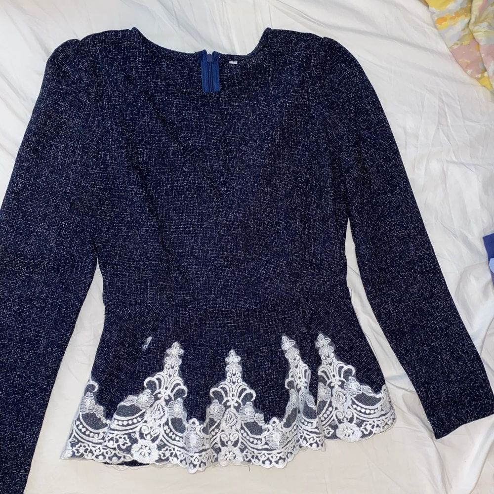 Beautiful Navy Peplum with white detail !